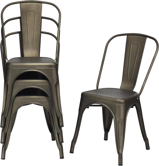 giantex lot 4 chaises salle à manger empilables-cadre en fer- style industriel- pour cuisine/bar/salon/café- charge 150 kg